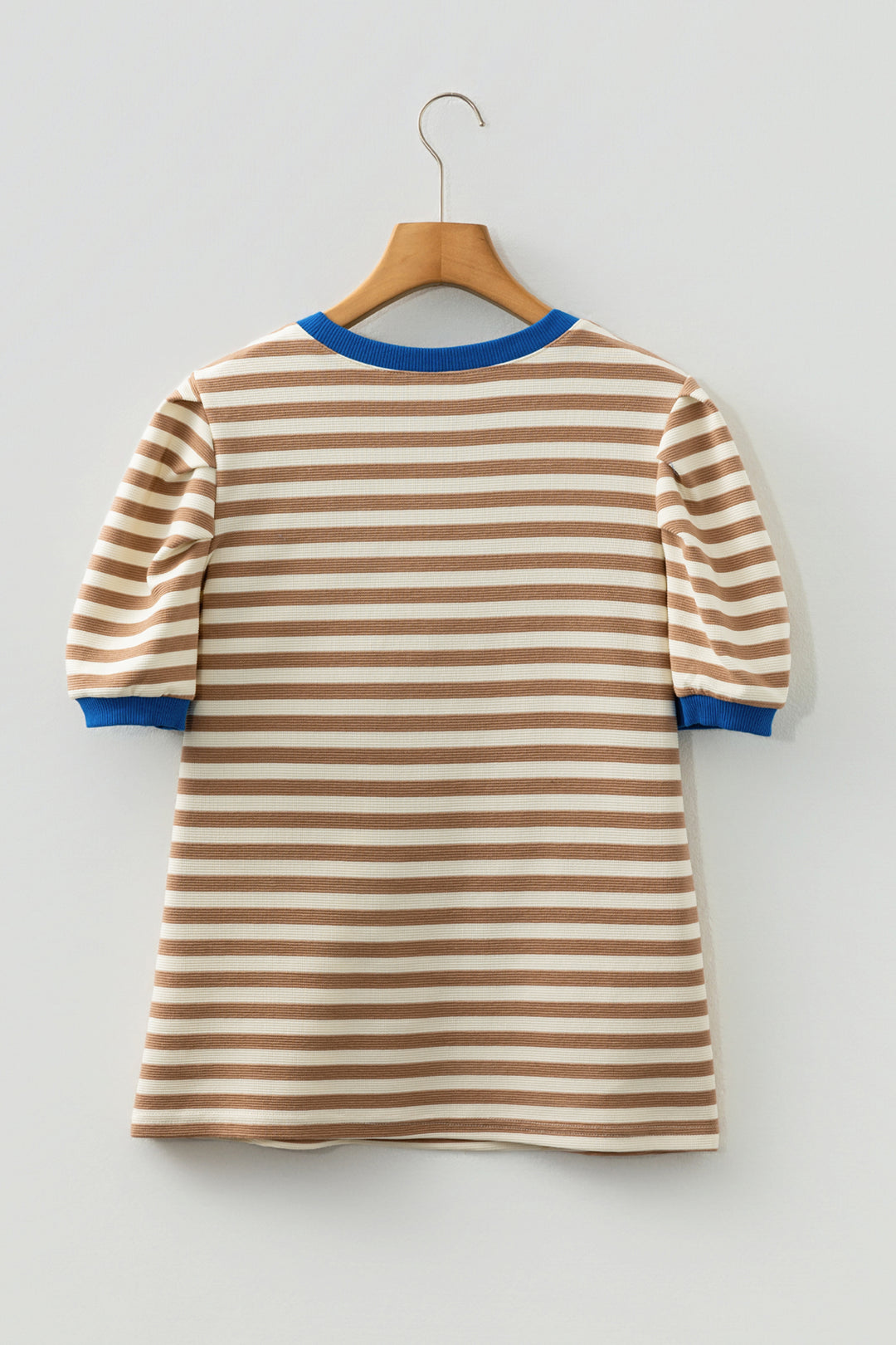 Short Puff Sleeve Contrast Trim Round Neck Tee