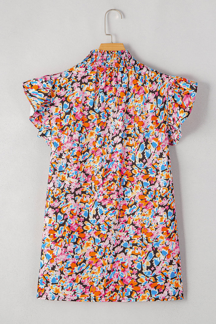 floral print flutter sleeve blouse top