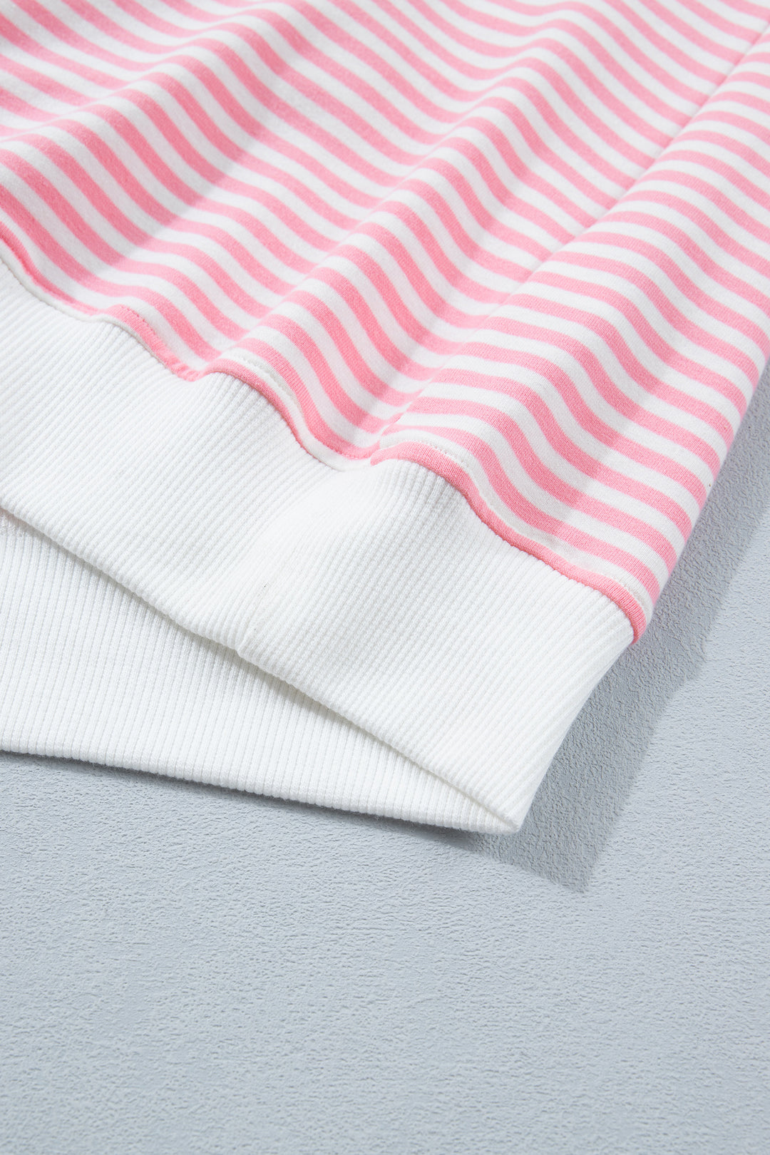 Pink Stripe Cuffed Sleeve Contrast Mock Neck Tee Casual 2pcs Short Set