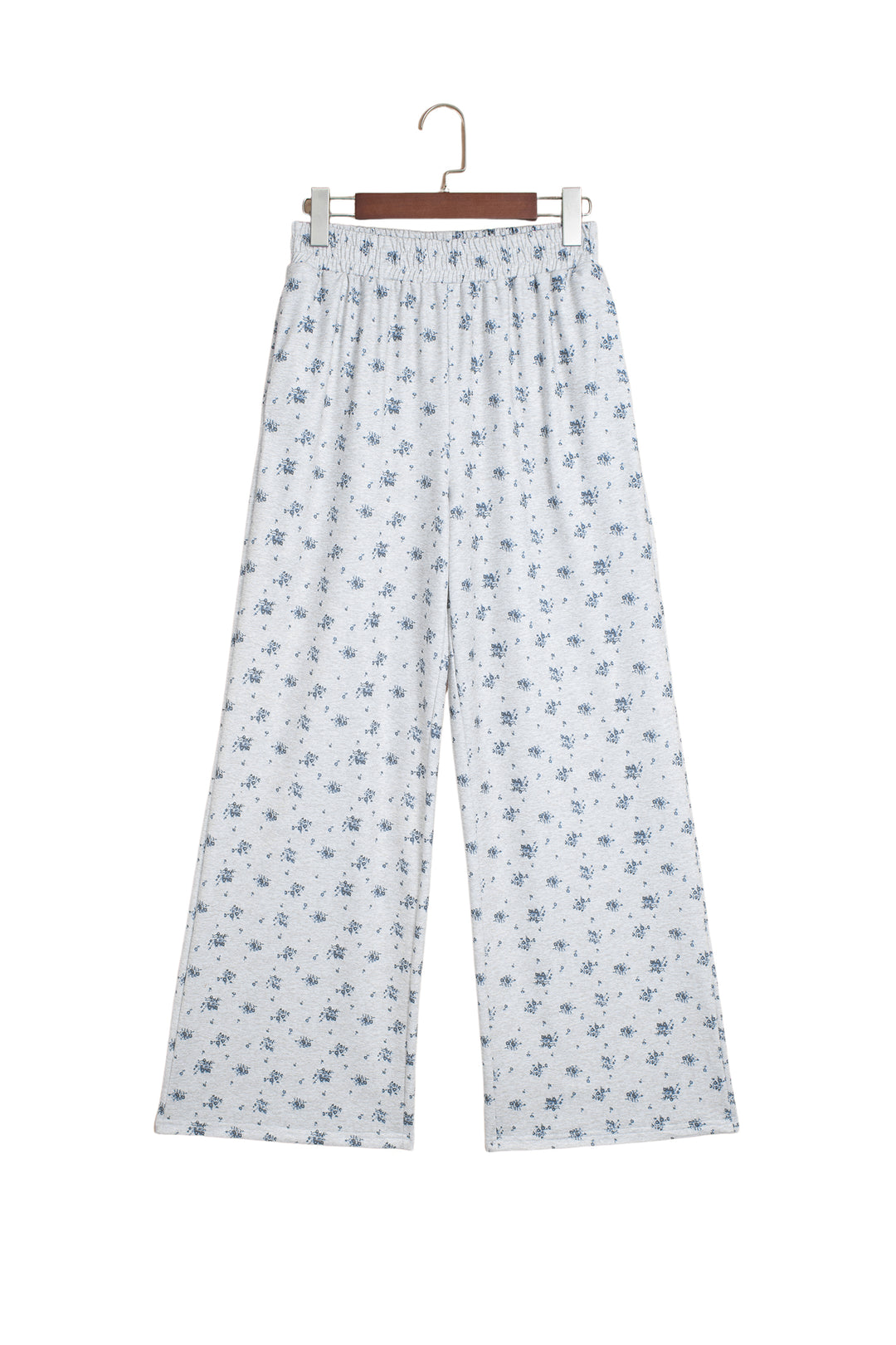 Gray Floral Print Elastic Waist Full Length Regular Pants