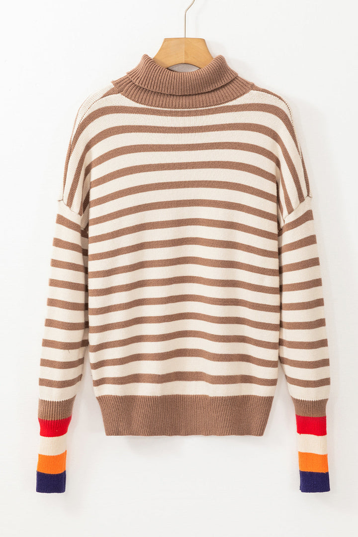 Colorblock Bishop Sleeve Turtleneck Sweater