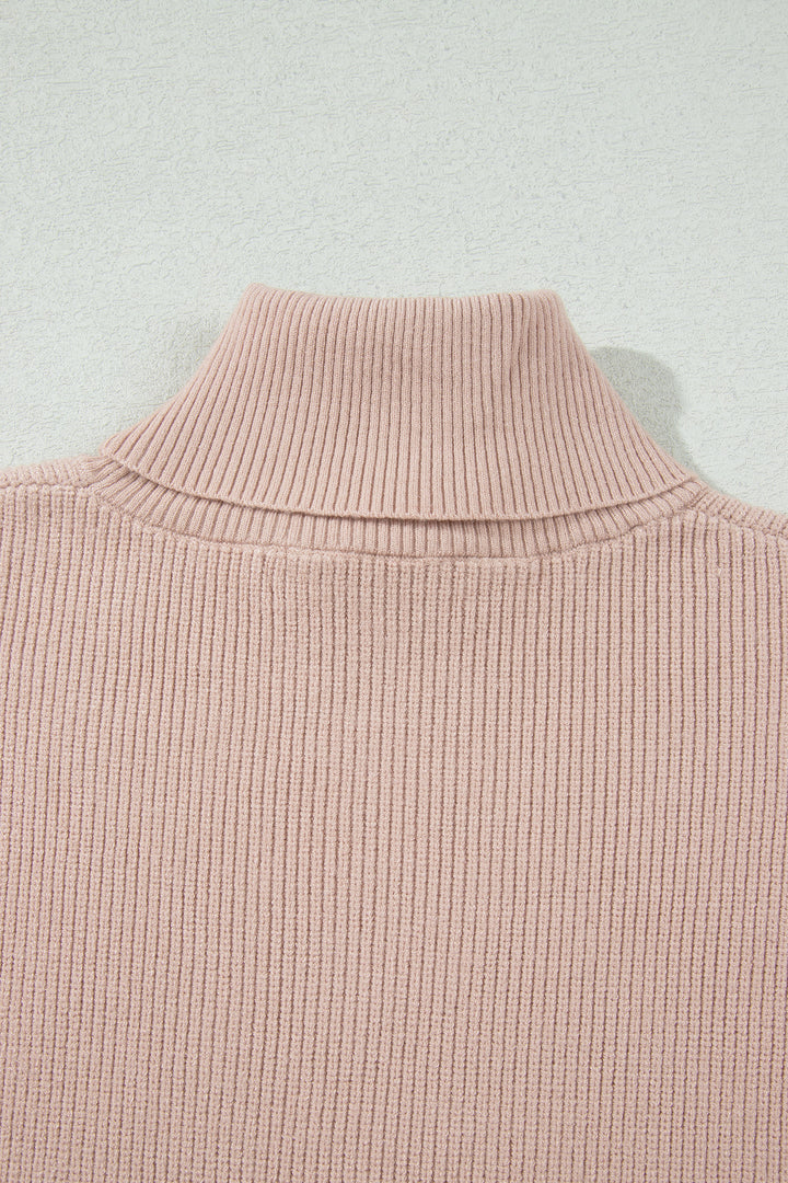 Light French Beige Sleeveless High Neck Knit Wool Sweater Vest