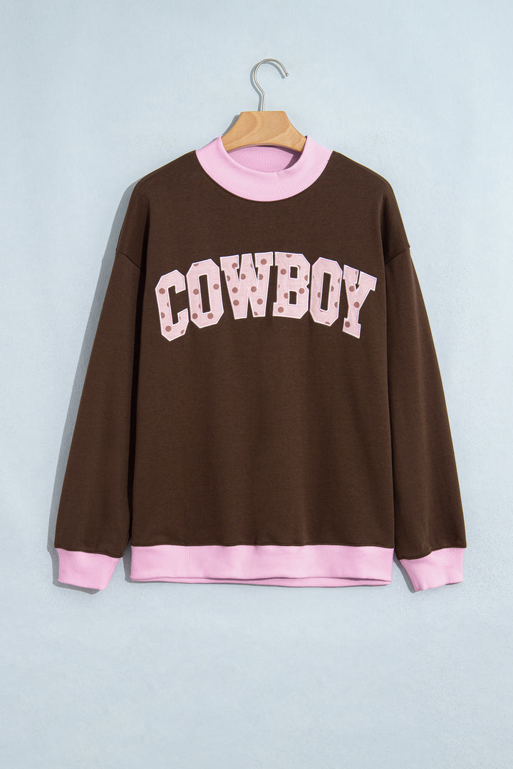 Coffee Polka Dot Letter Graphic Colorblock Tunic Sweatshirt