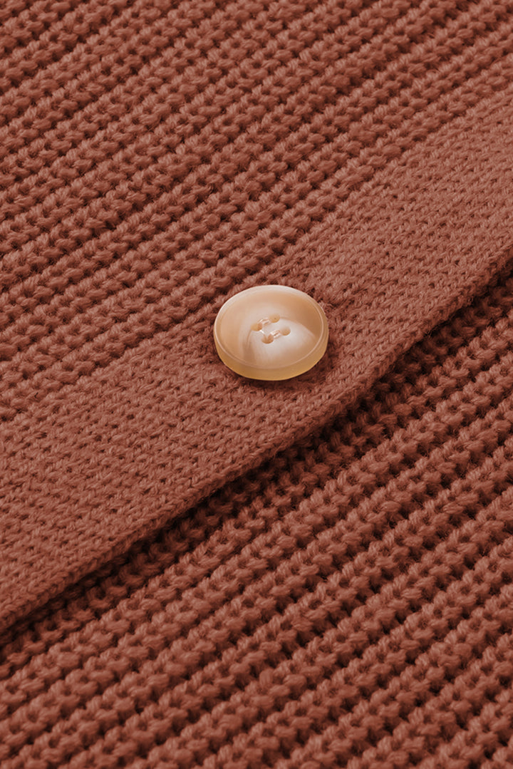 Red Bishop Sleeve Button V Neck Cardigan Sweater