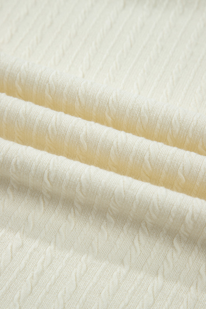 Beige Twisted Texture Knit V Neck T Shirt