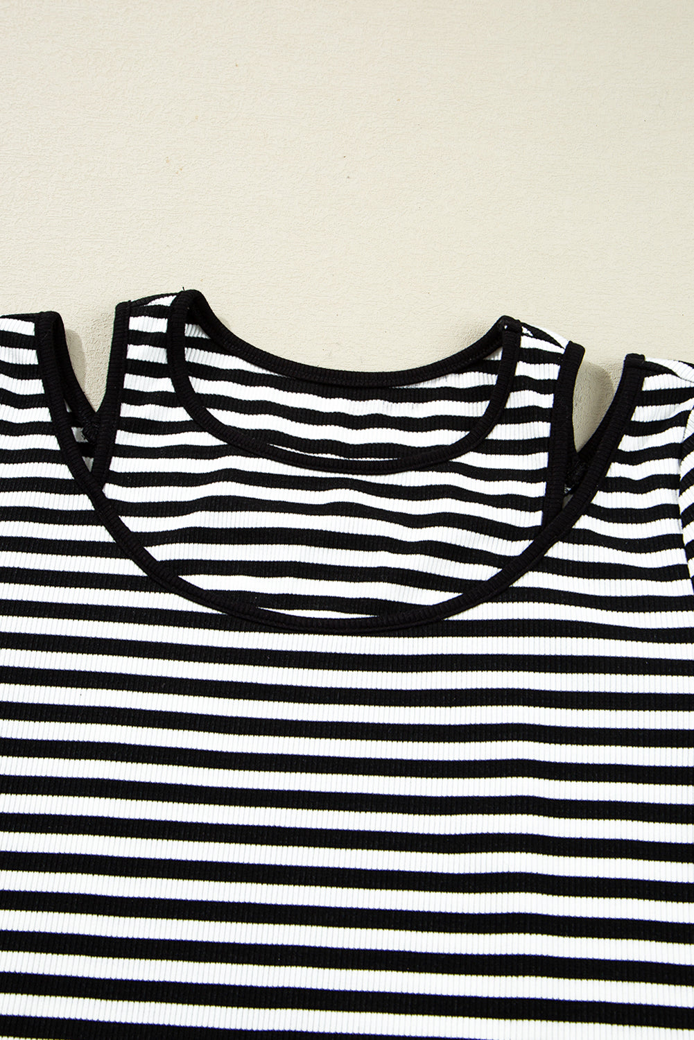 Black Stripe Double-layer Cold Shoulder Long Sleeve Top