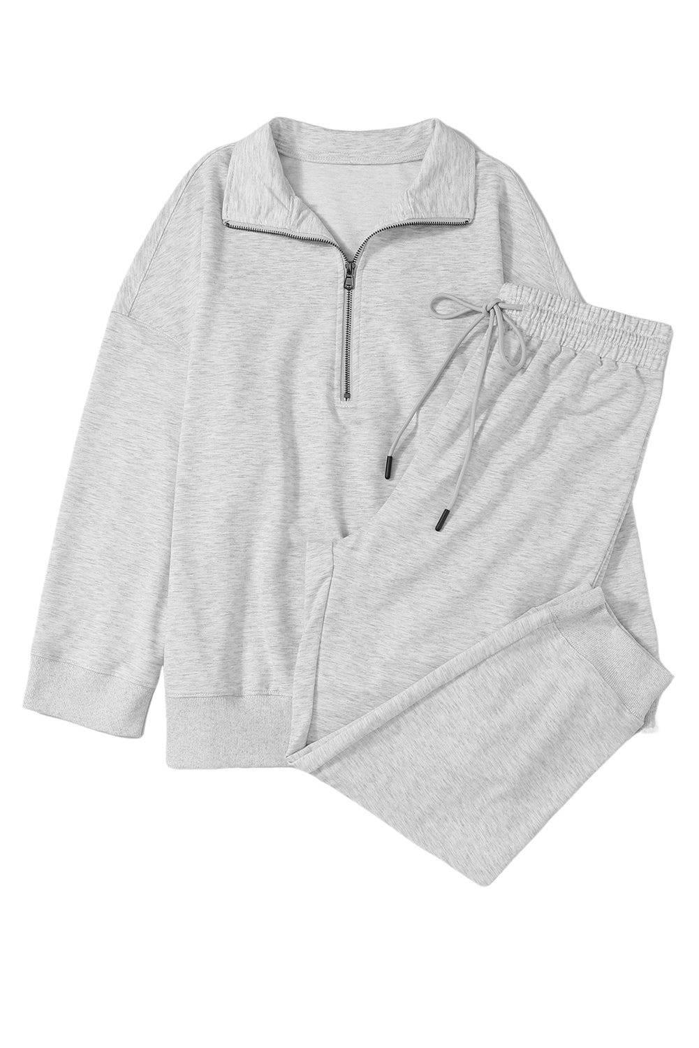 Solid Half Zipped Drawstring High Waist Lounge Set