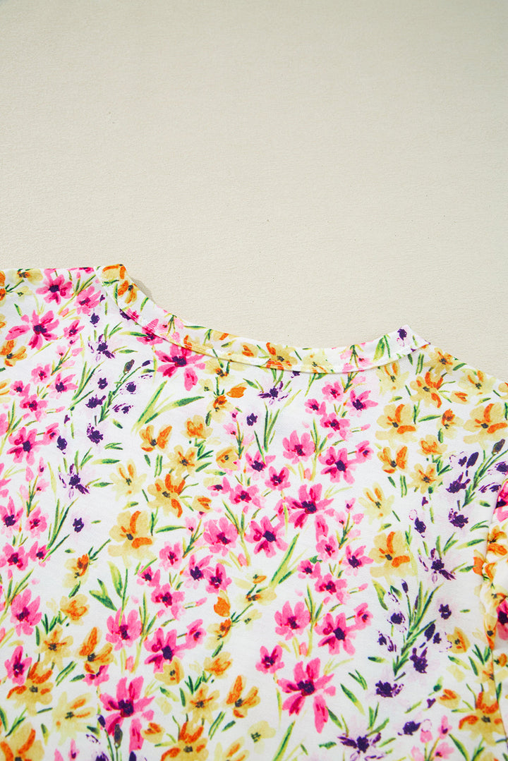 floral puff short sleeve crewneck blouse