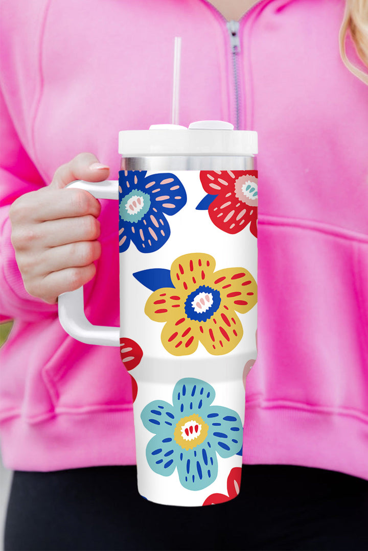 Flower Pattern Stainless Vacuum Cup with Handle 40oz