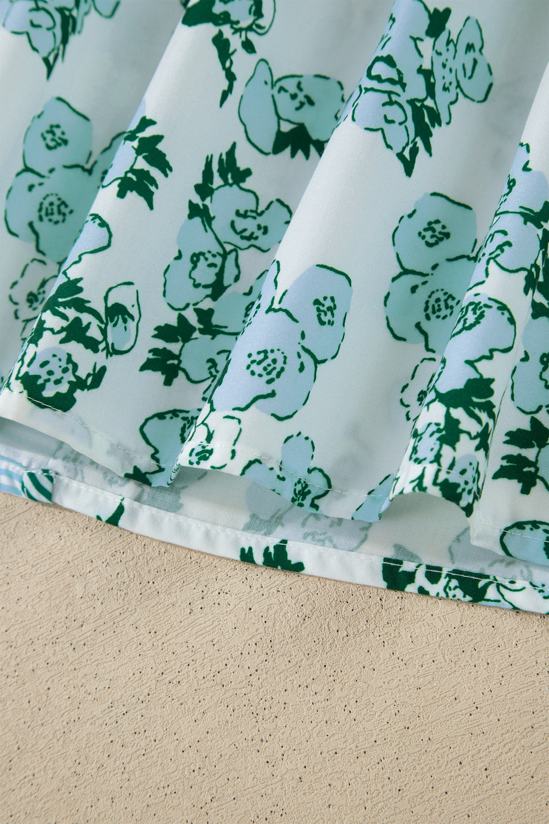 Green Floral Meets Stripes V Neck Flutter Sleeve Blouse