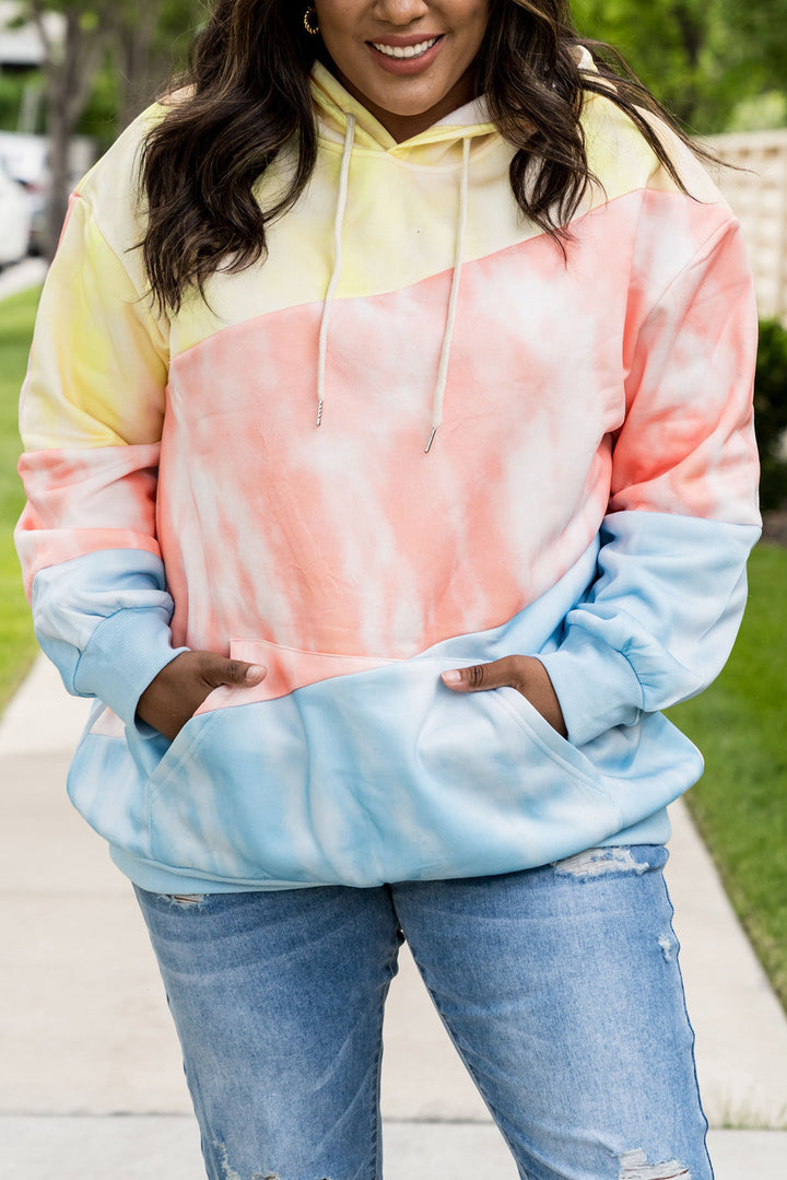 Colorblock Kangaroo Pocket Plus Size Hoodie