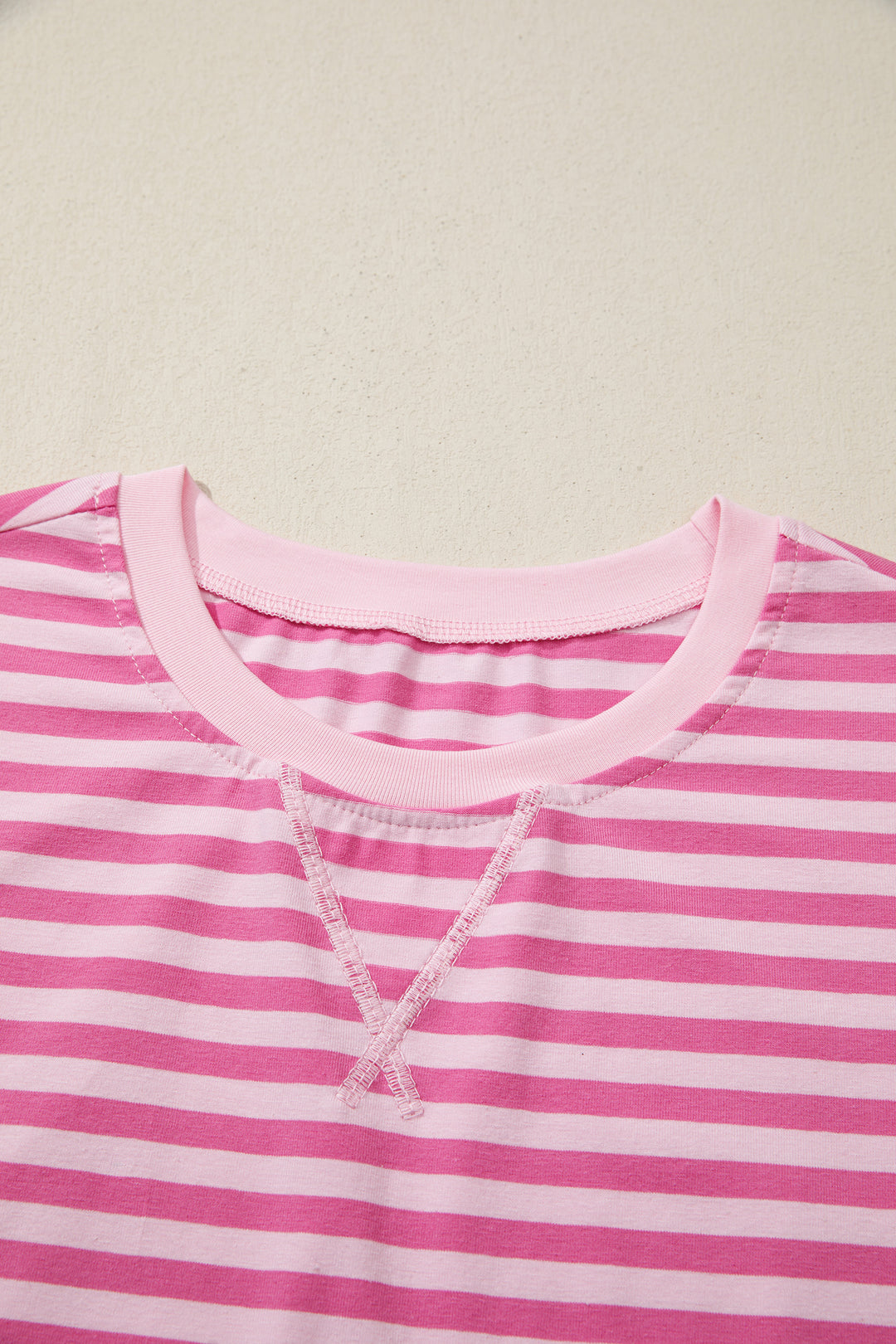 Pink Stripe Cap Sleeve Tee Elastic Waist Shorts 2pcs Outfit