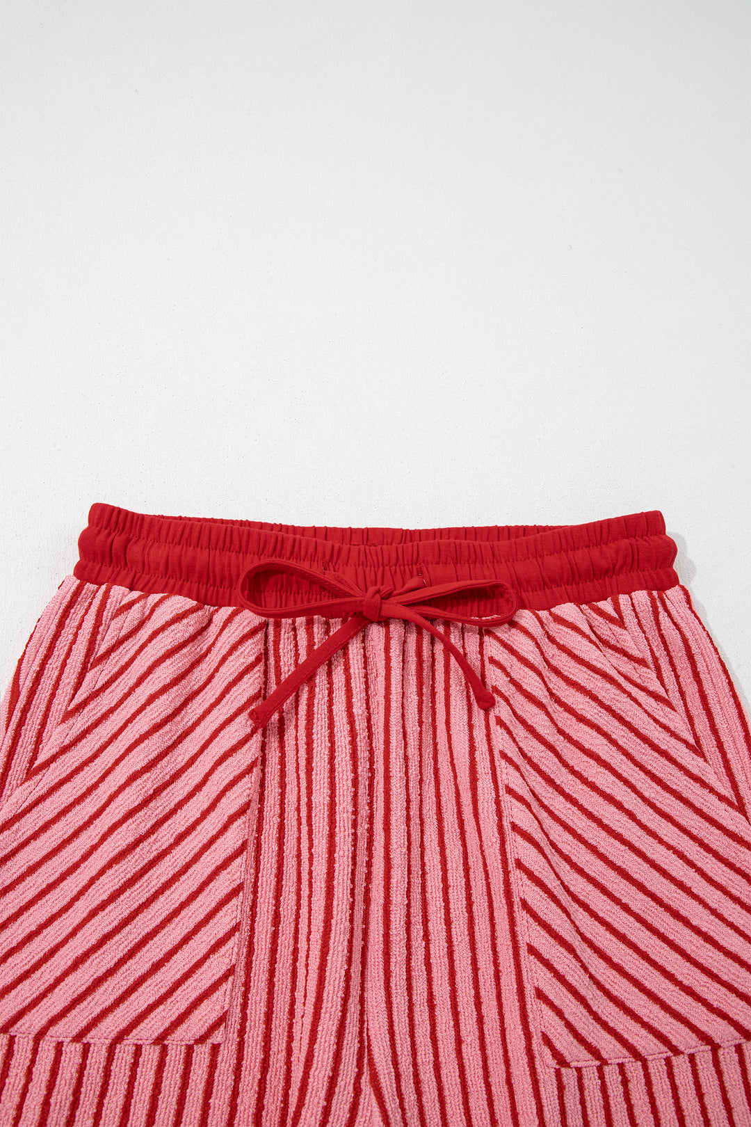 Rose Stripe Crew Neck Tee Drawstring Waist Cropped Pants Set