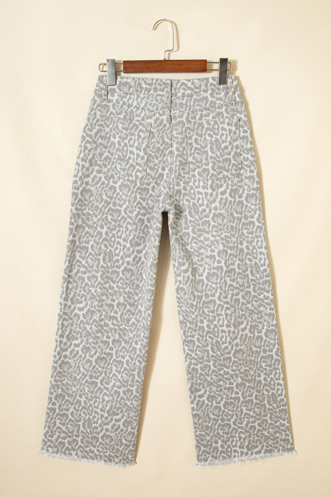 Gray Leopard Frayed Edge Wide Leg High Waist Jeans