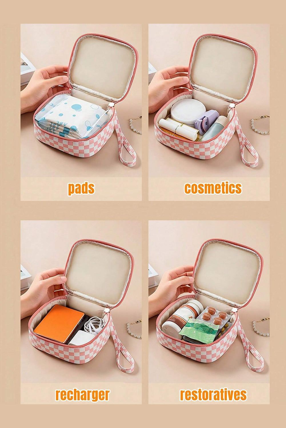 Checkered Pattern Small Cosmetic Bag