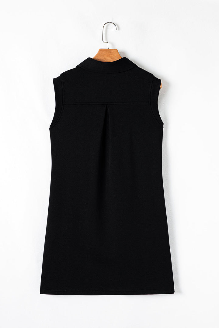 Solid Color Collared Slit Neck Sleeveless Mini Dress