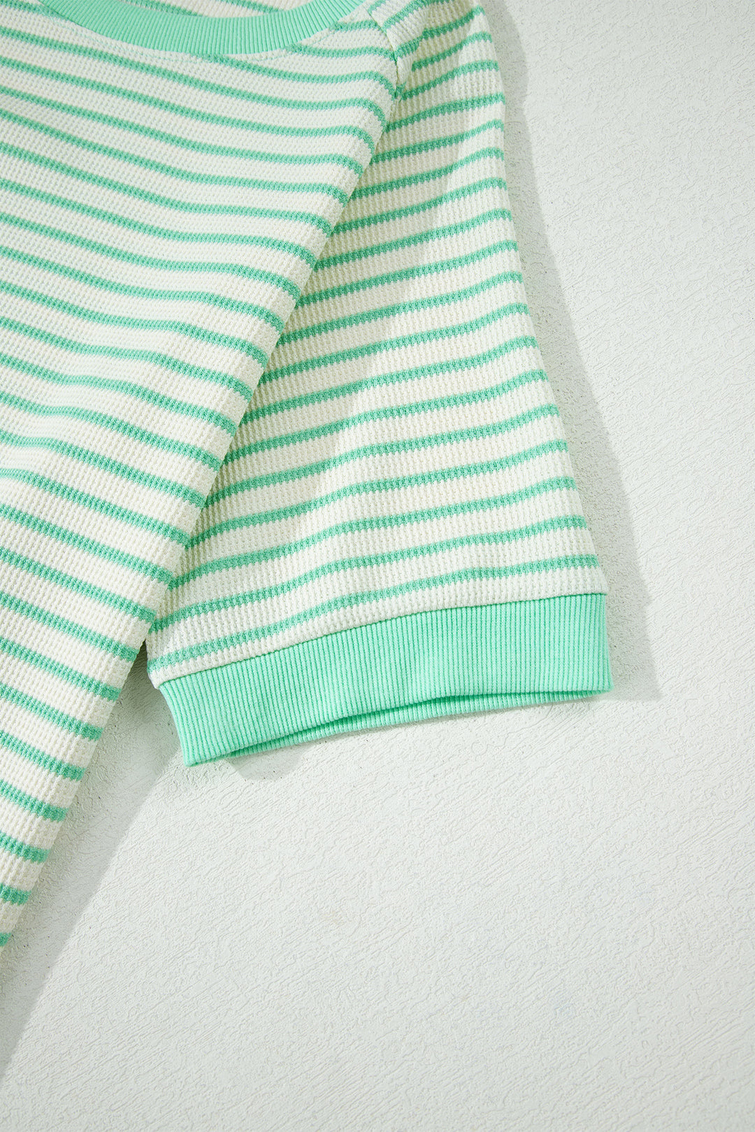 Green Stripe Colorblock Trim Round Neck Short Sleeve Tee