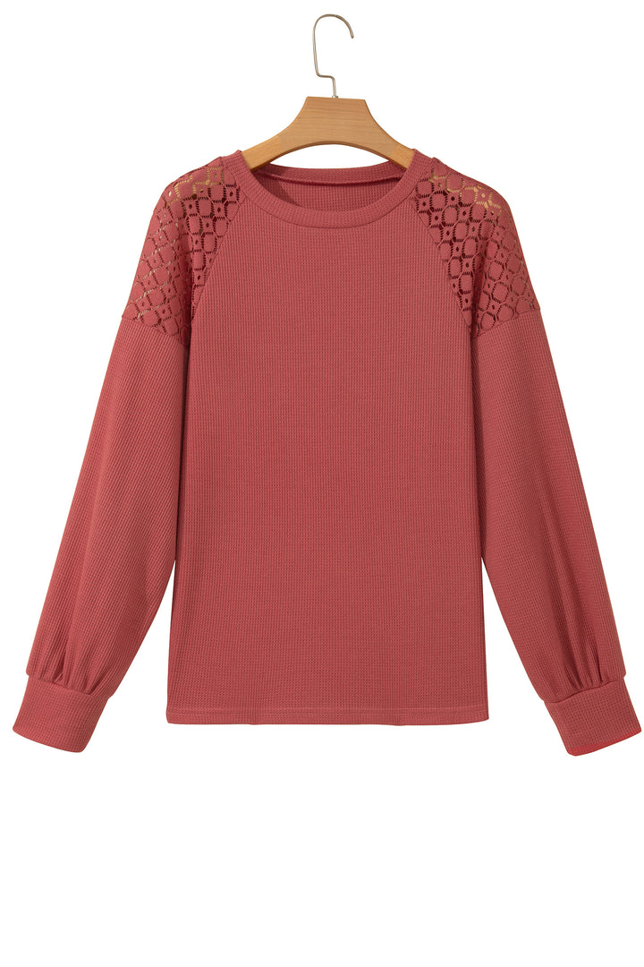 Rose Pink Lace Long Sleeve Textured Pullover