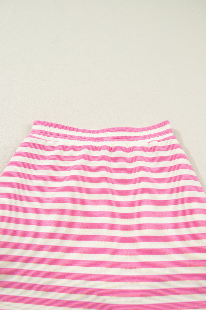 Sachet Pink Textured Stripe Print Zip Collar Sleeveless 2pcs Skort Set