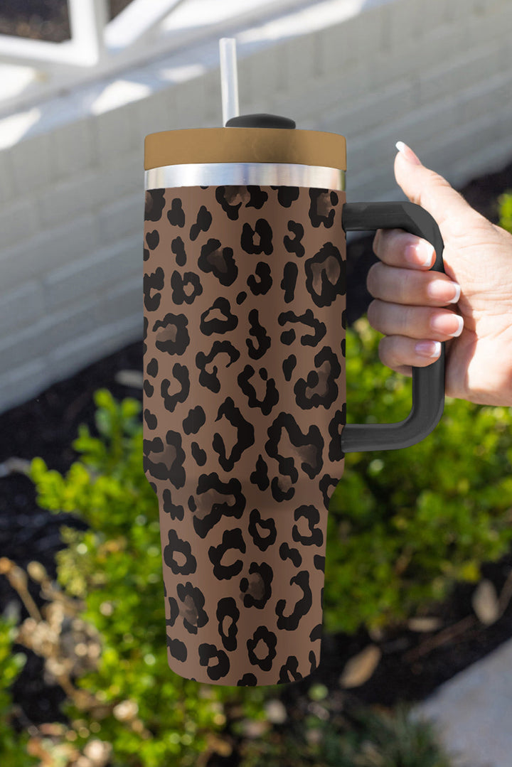 Leopard Print Handle Stainless Steel Large Vacuum Cup 40oz