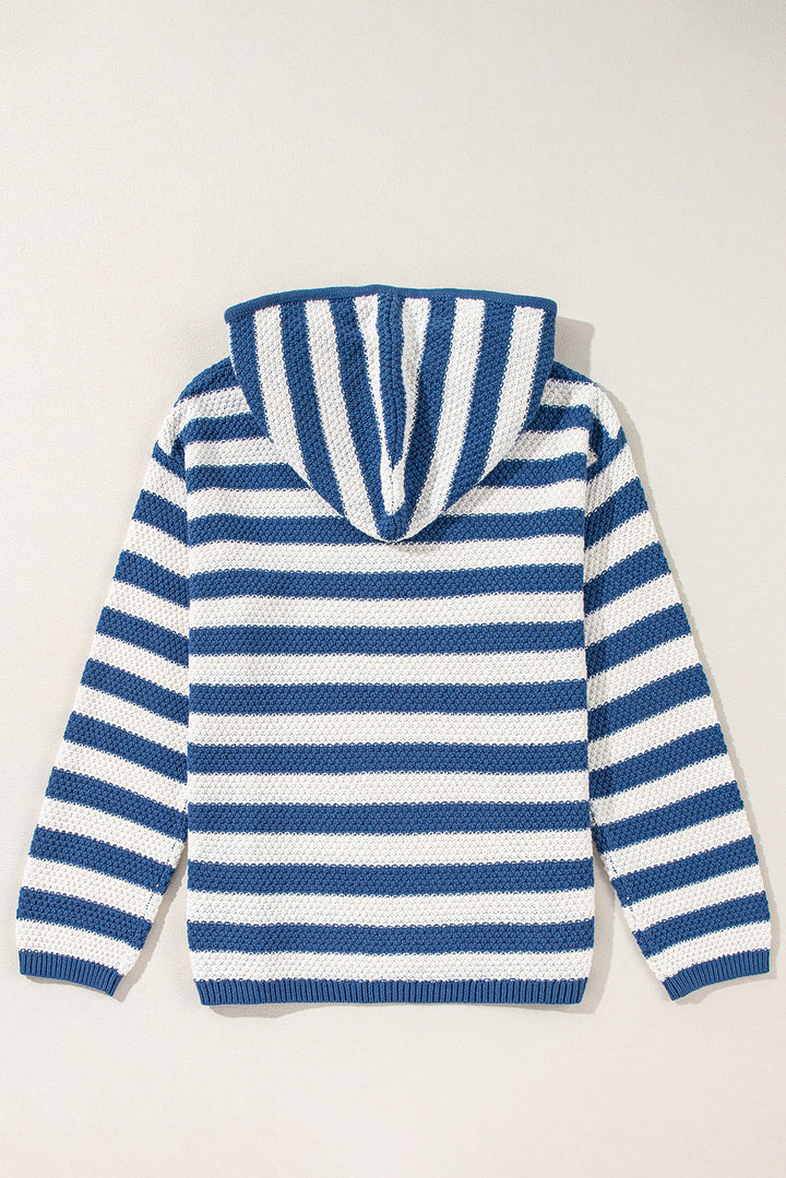 V Neck Pocketed Drawstring Hooded Sweater