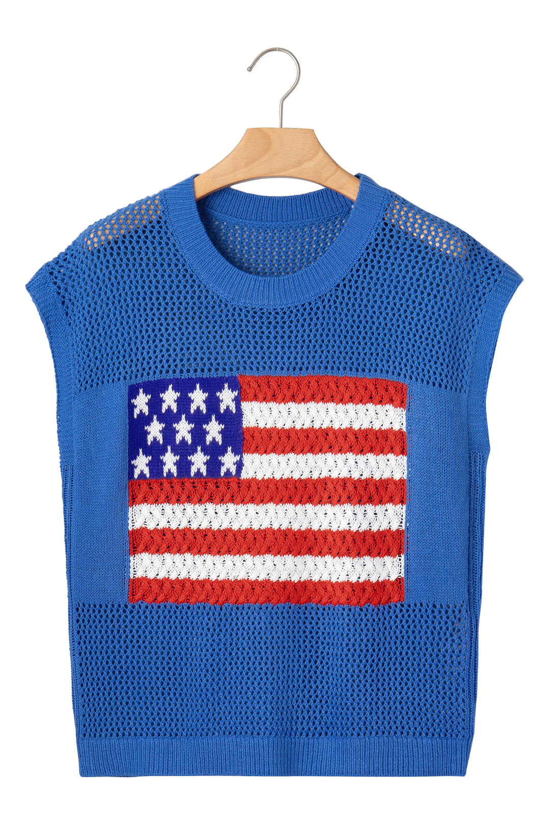 Sky Blue Flag Graphic Short Sleeve Sweater Top