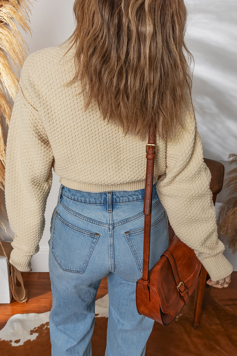 Button Front Cropped Cardigan Sweater