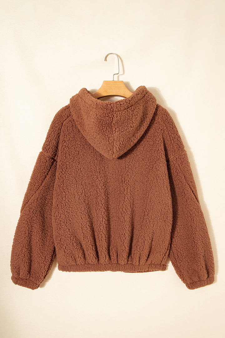Straw Yellow Zip Up Hooded Sherpa Jacket