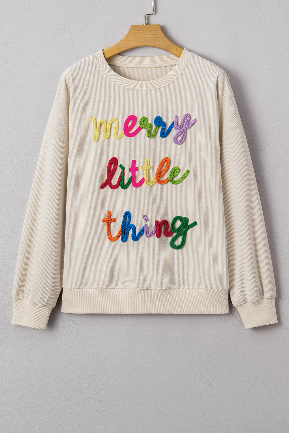 merry little thing Corded Letter Graphic Ribbed Loose Sweatshirt