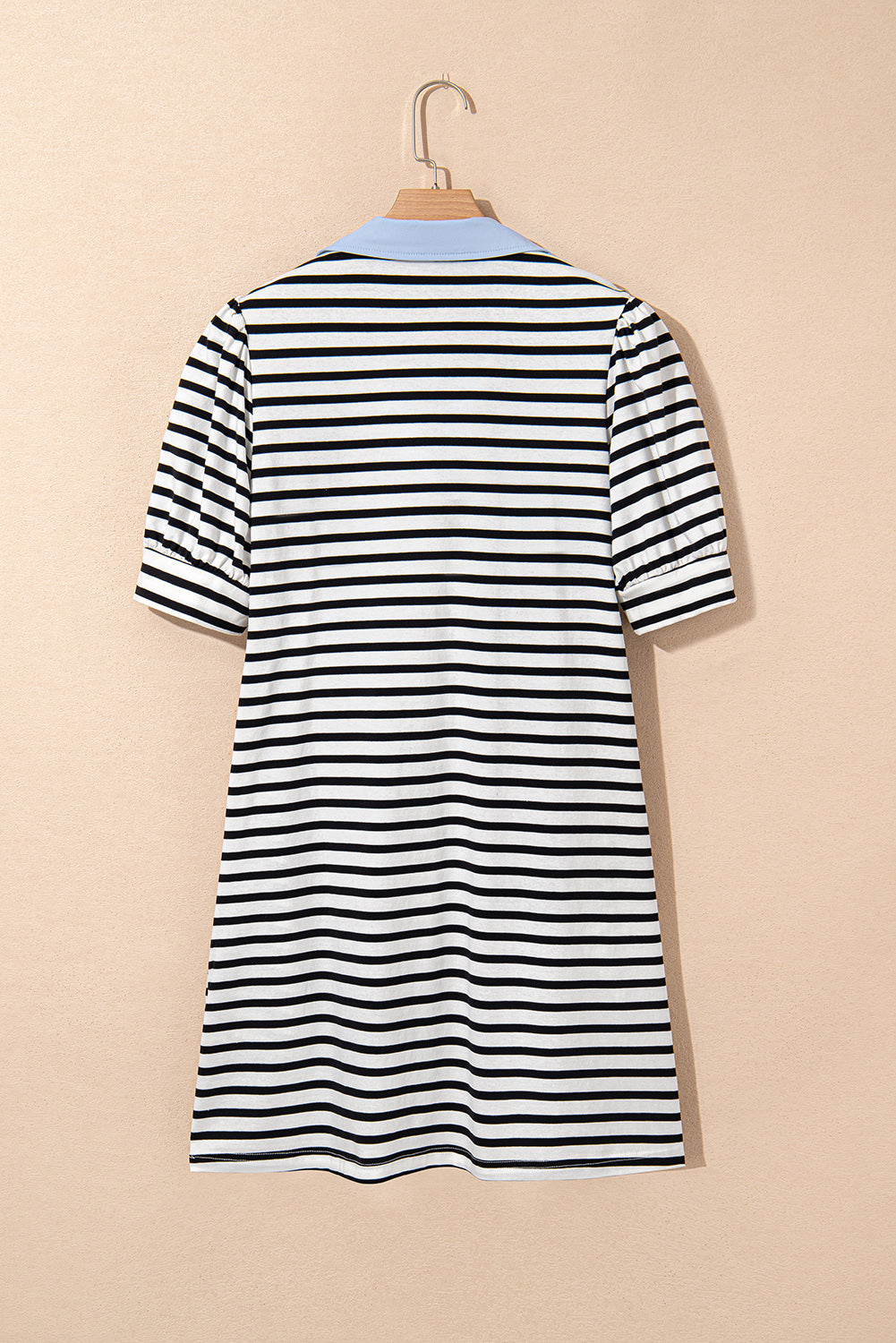 contrast v neck collared puff sleeve t shirt mini dress with pockets
