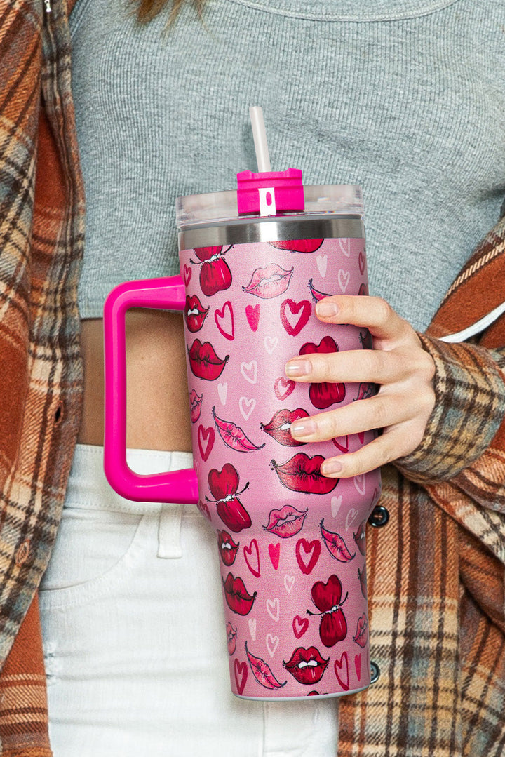 Valentines Hearts and Kisses Print Thermos Cup 40oz