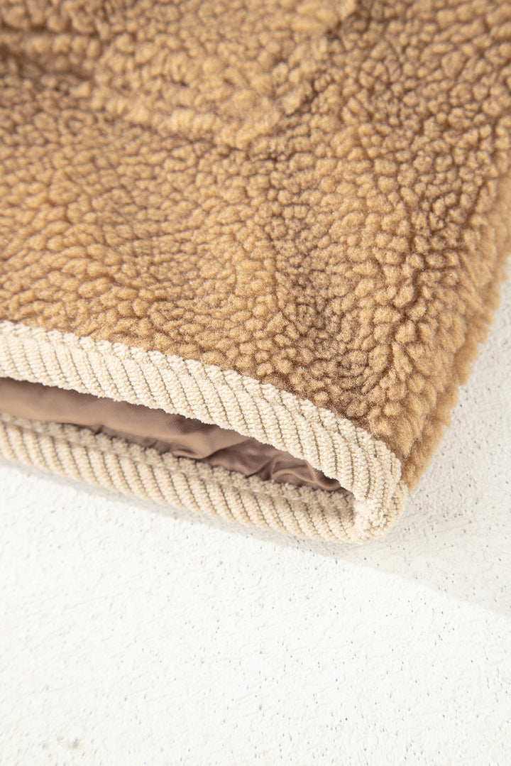 Light French Beige Puffy Plush Corduroy Edge Jacket with Big Pockets