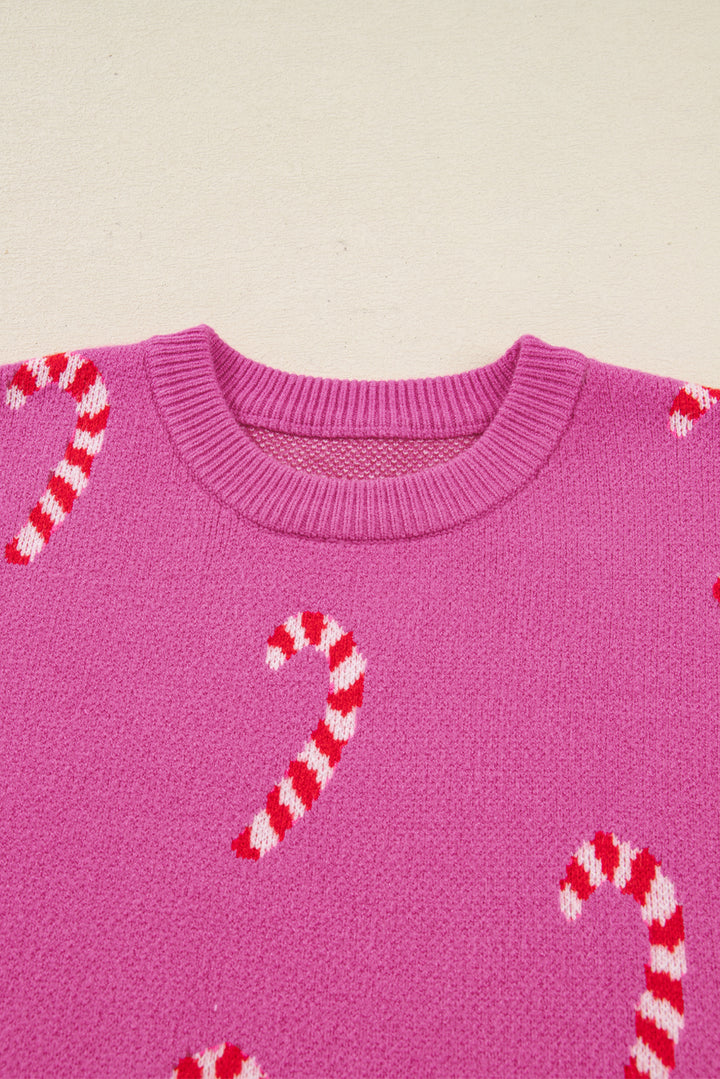 Christmas Candy Cane Holiday Drop Shoulder Sweater
