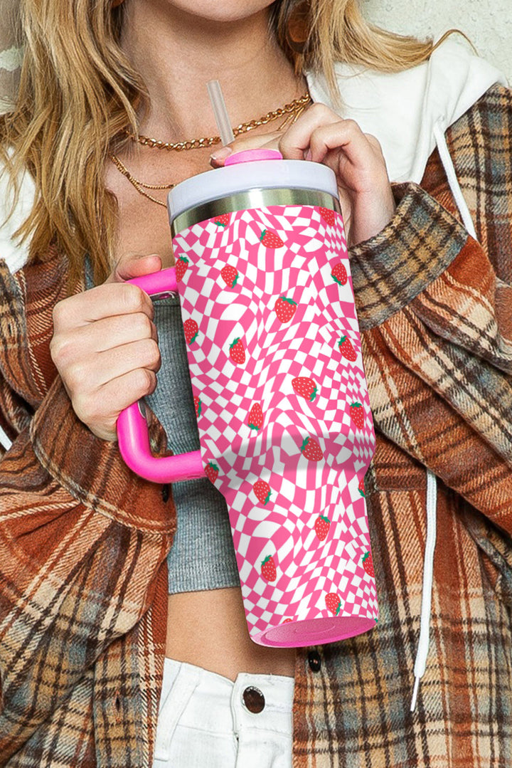 Strawberry Checkered Print Handled Tumbler 40oz