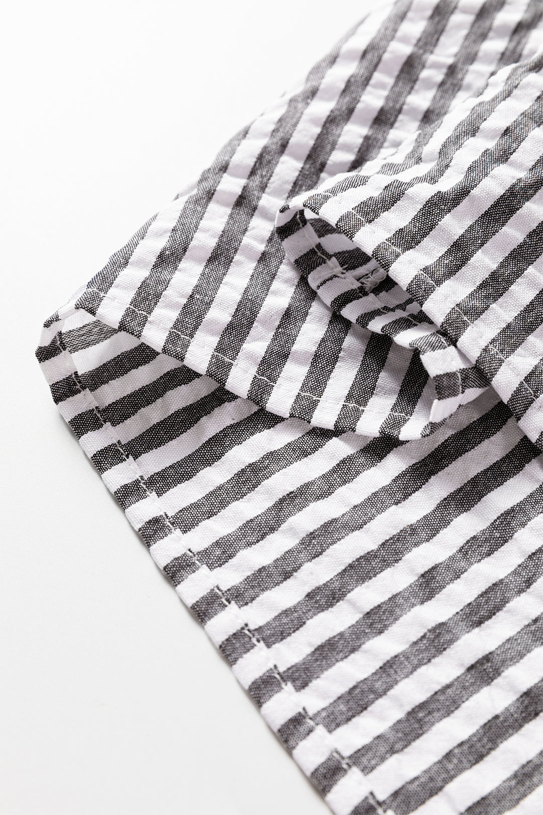 Dark Grey Striped Print Contrast Patchwork Detail Split Neck Blouse