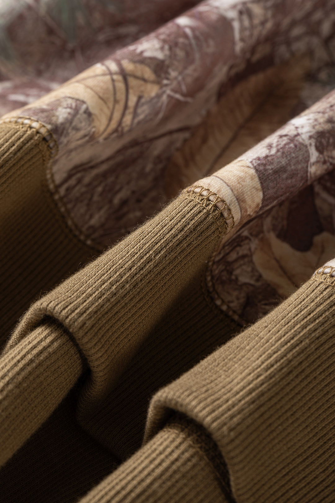 Brown Abstract Camo Print Color Block Detail Baggy Pullover Sweatshirt