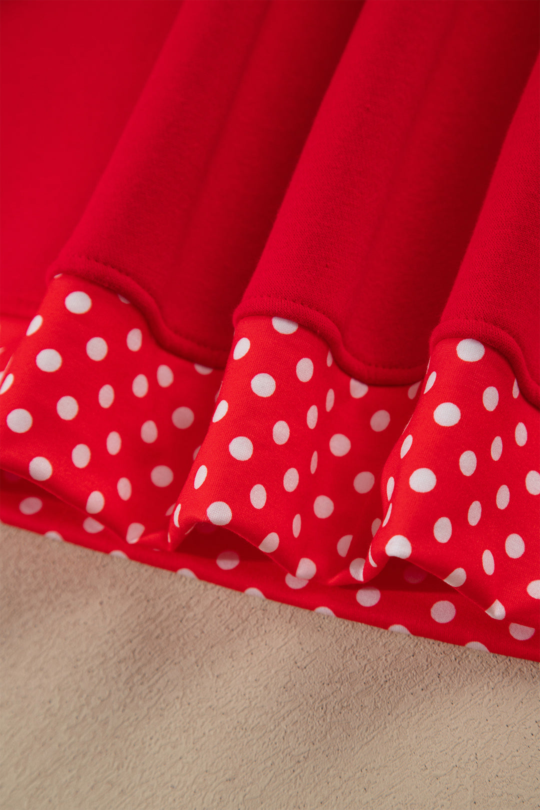 Tomato Red Polka Dot Letter Print Contrast Trim Mock Neck Sweatshirt