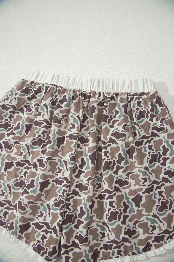 Khaki Camouflage Print Ruffle Boxer Shorts