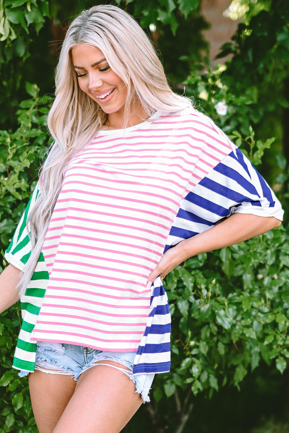 Colorblock Patchwork Baggy T Shirt