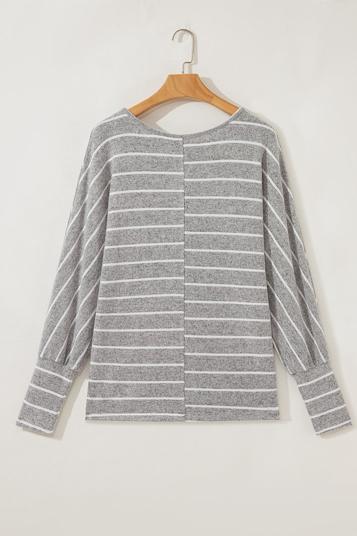 Gray Stripe Dolman Sleeve Cotton Top