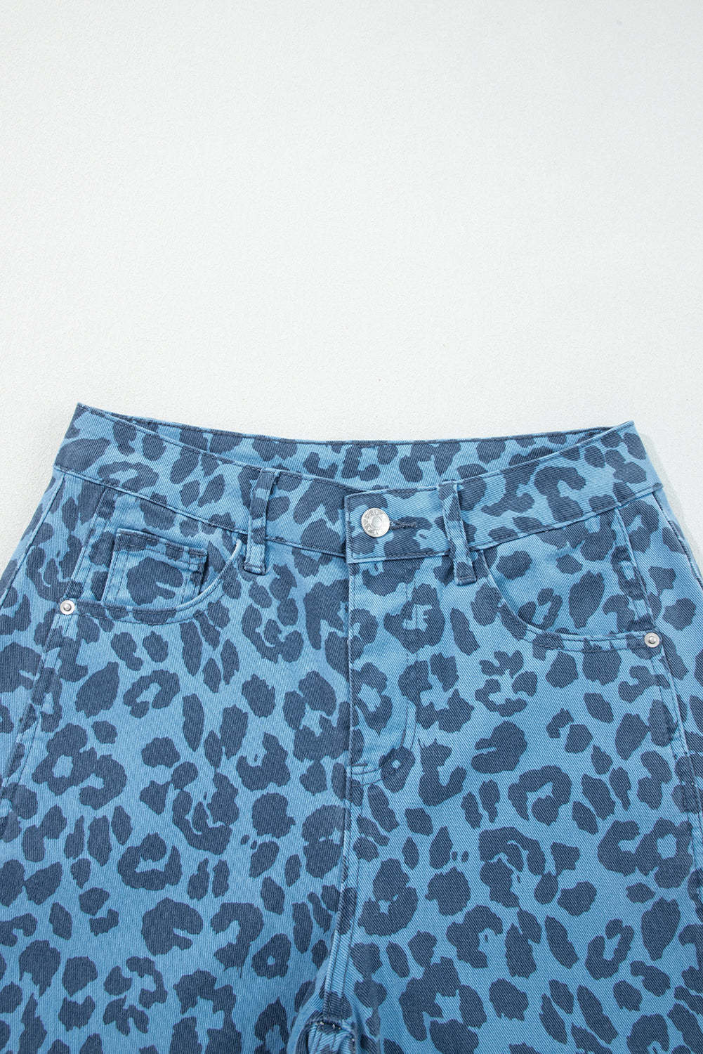 Sky Blue Leopard Print Barrel Leg Jeans