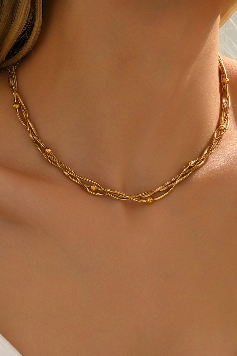 Plated Beading Twist Link Swirl Chain Necklace