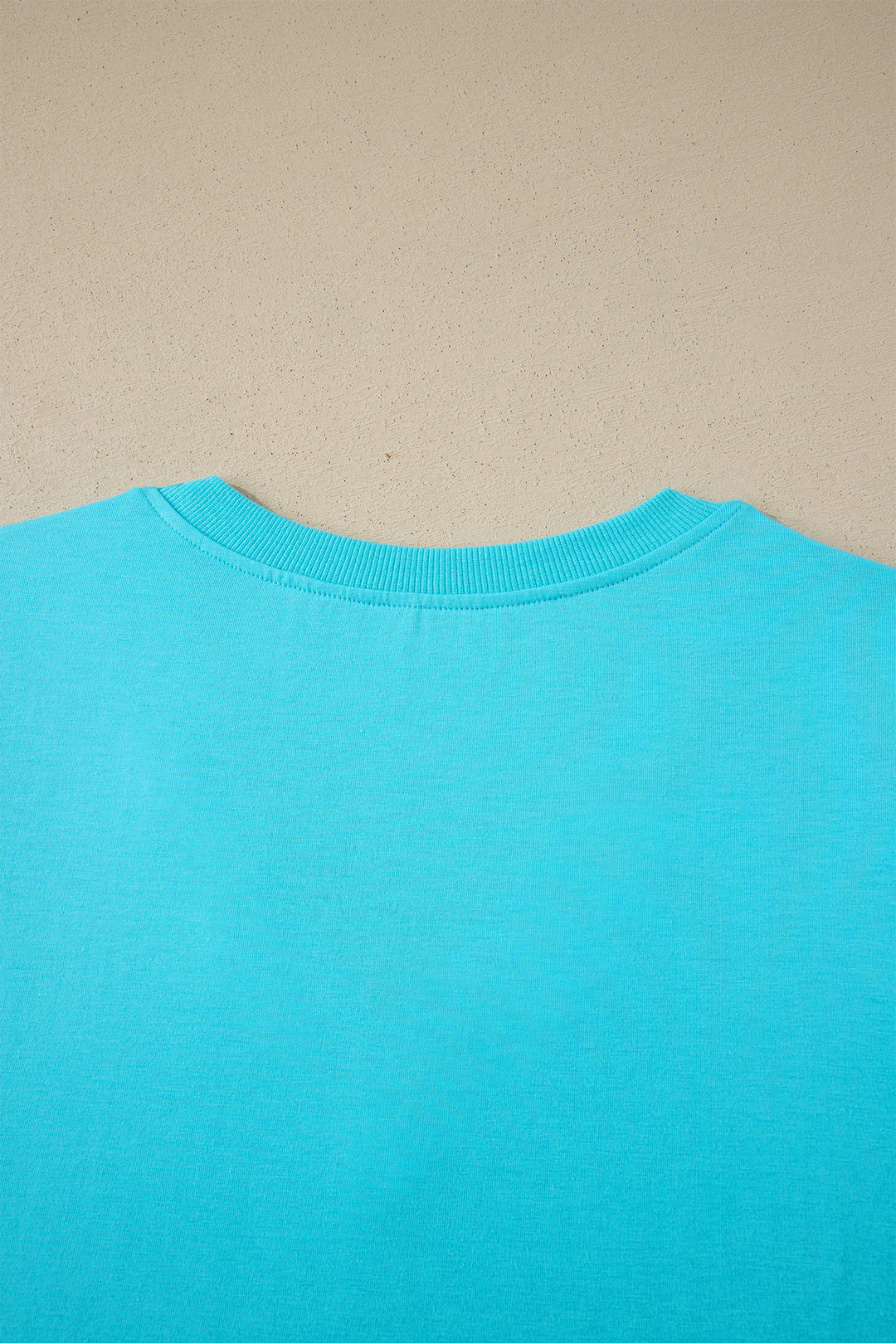 Turquoise Solid Color V Neck Short Puff Sleeve Blouse