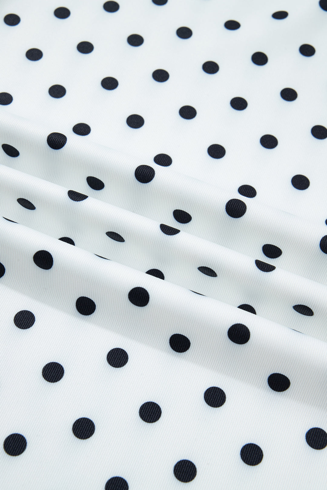 Black Polka Dot Print Lettuce Trim Long Sleeve Top