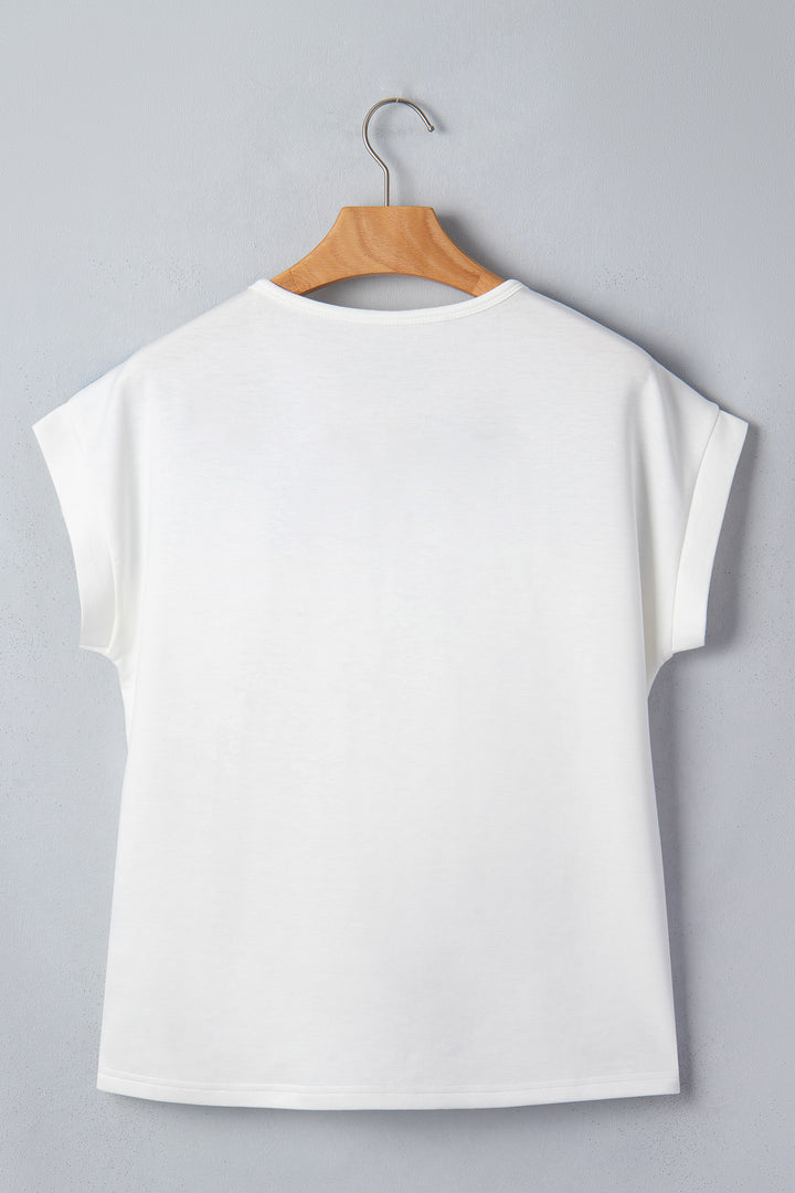 White Floral Patchwork Short Sleeve Viscose Blend Blouse