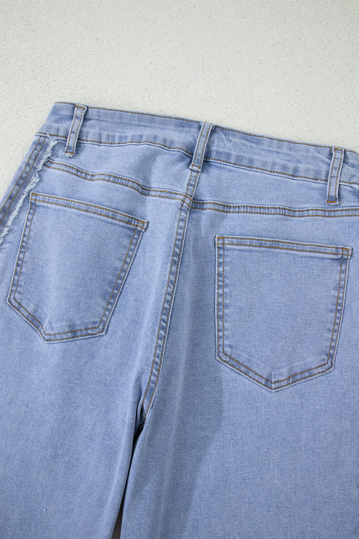 Beau Blue Contrast Stripe Frayed Side Panel Patchwork Shift Jeans
