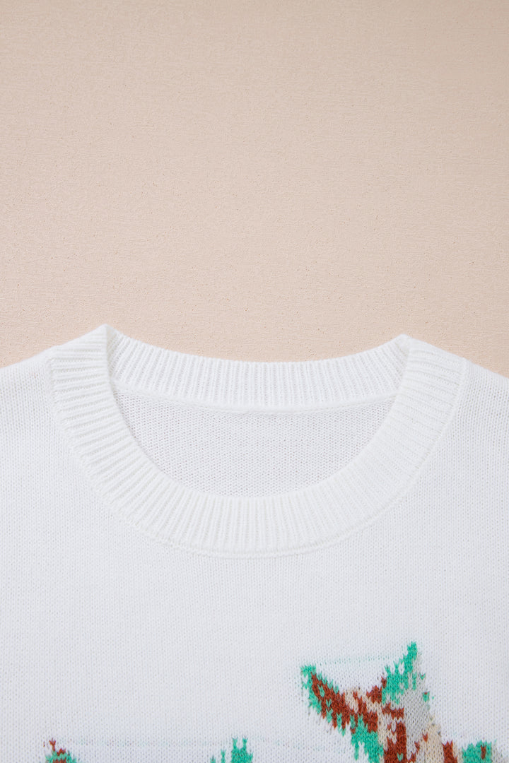 White Wild Mallard Drop Shoulder Round Neck Long Sleeve Pullover Sweater