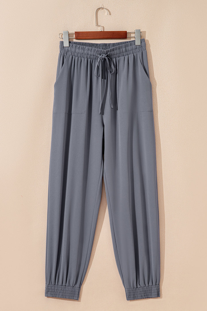 Gray Drawstring Elastic Waistband Pocketed Cropped Jogger Pants