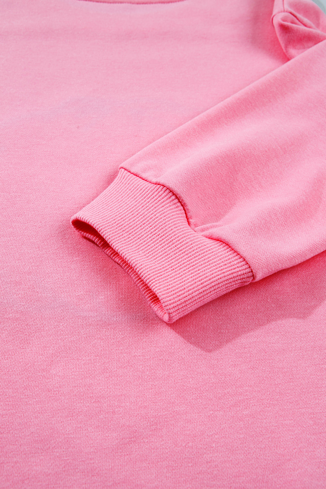 Pink Embroidered Pumpkin Face Long Sleeve Round Neck Sweatshirt