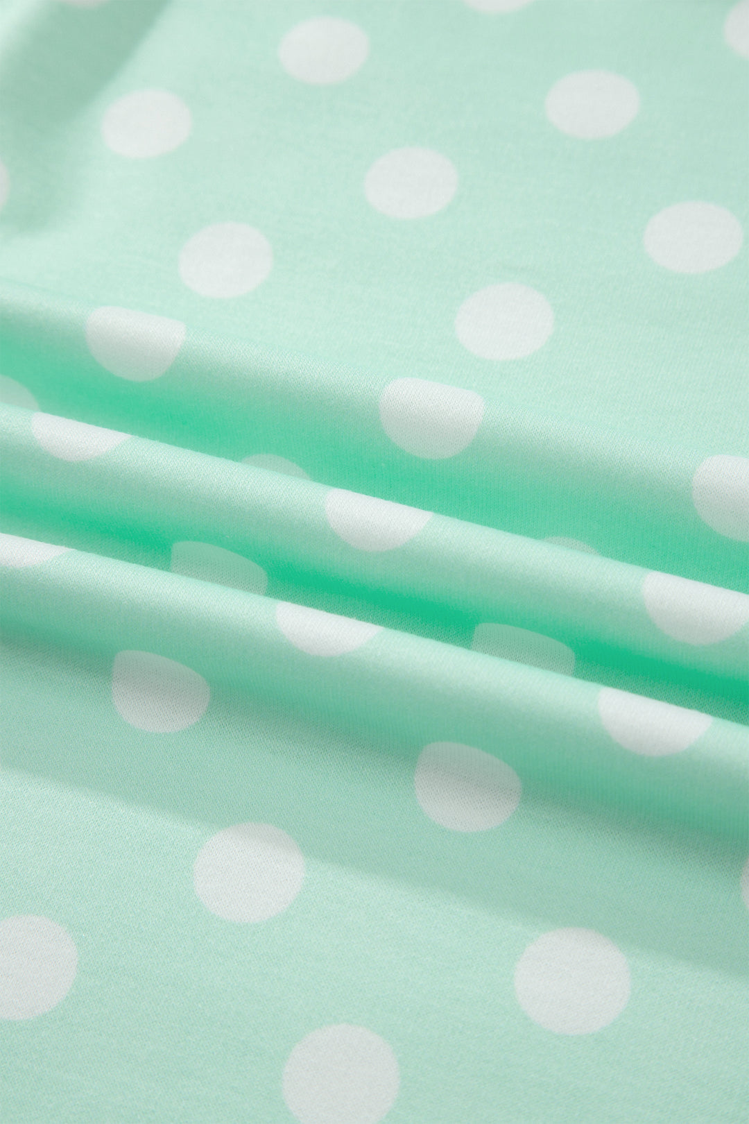 Green Polka Dot Print Color Block Trim Mock Neck Short Set